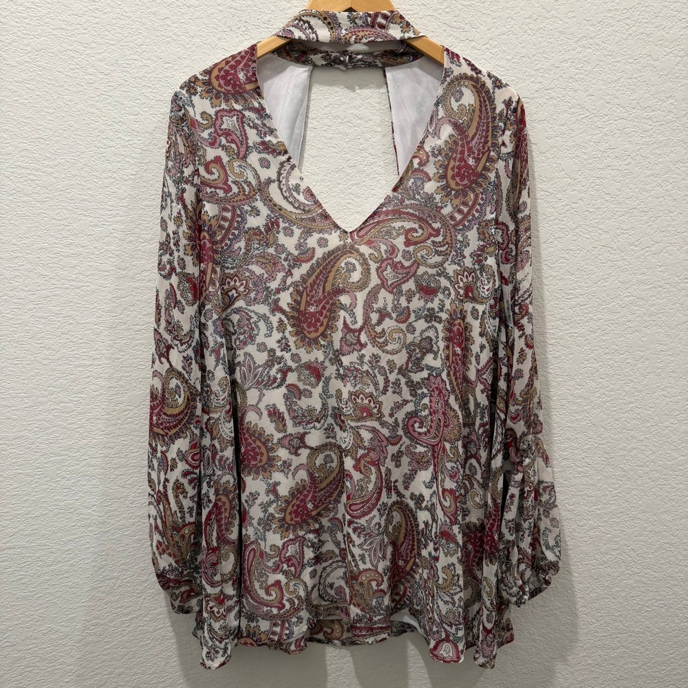 Show Me Your Mumu Paisley Mini Dress Choker Neck Open Back Boho Womens Large NWT